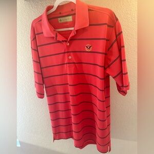 Classic Donald Ross Peach Striped Mens Polo Shirt SZ L